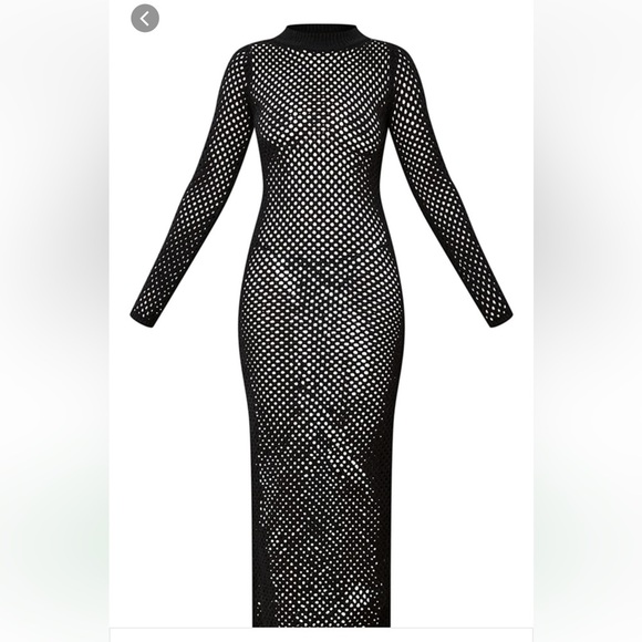 PLT black open knit long sleeve maxi - Picture 2 of 4